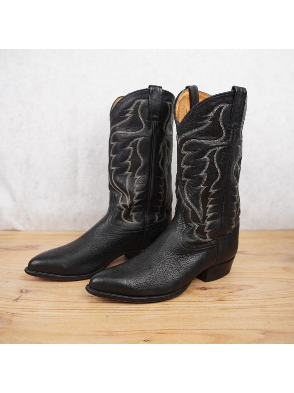 Vintage Tony Lama Black Leather Cowboy Boots Style 6178 Mens Sz 10 D Pointed Toe